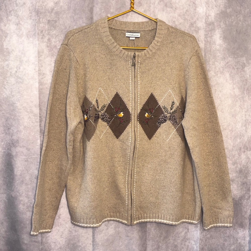 NWT Croft & Barrow Zip Up Silk Blend Knit Earthy Cardigan Women XL Tan
